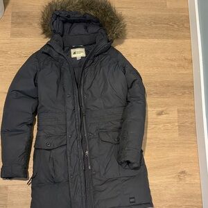 MEC Charcoal Hooded Coat with Faux Fur Trim